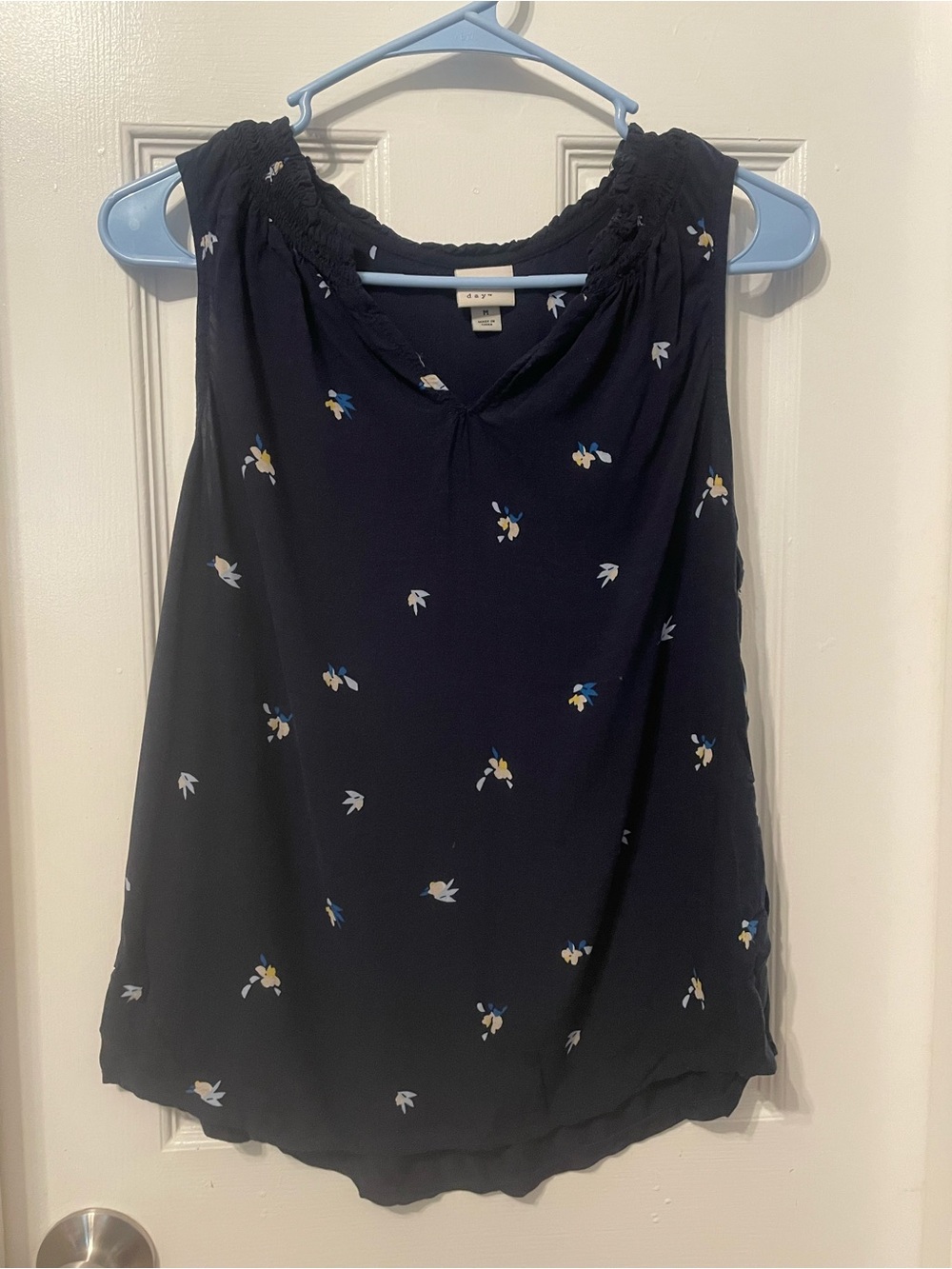 a new day Navy Floral Smocked Neck Tank